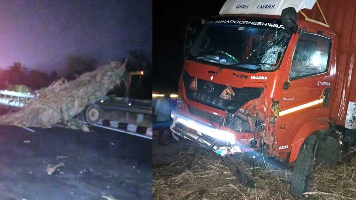 Container collides bullock carts